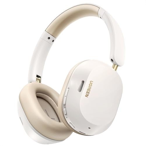 UGREEN Wireless Headphones Hybrid Active Noise Cancelling Bluetooth 5.4 ANC Over Ear Earphone with Hi-Res LDAC & Spatial Sound,Big Bass,EQ in App,75H Playtime,USB C Wired Audio,Dual Connection(White)