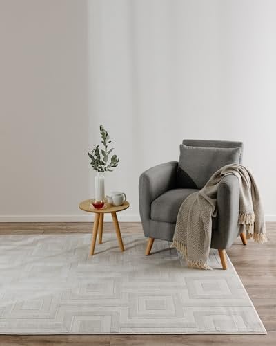 benuta Basic Teppich Claire - Creme 140x200 cm - Minimalistischer Wohnzimmerteppich im Geometrischen Retro-Stil - Pflegeleicht - Fußbodenheizung Geeignet