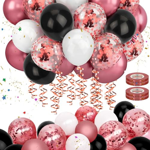 Mbsomnus 60 Pièces Set Ballon Helium Anniversaire - Rouge Métallique, Transparent, Confetti Rouge et Noir avec Ruban pour Deco Nouvel An, Shower, Fête, Mariage