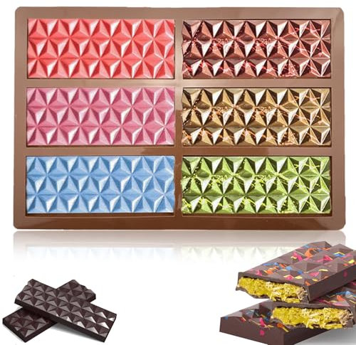 Sadodo 6 Zellen Silikon Schokoladenform,1 Stück Rechteck Dreieck Diamant Schokoladen Form Silikon-Backform Chocolate Bar Mold für BPA frei DIY Schokolade Backen Form Geschenk Machen Valentinstag
