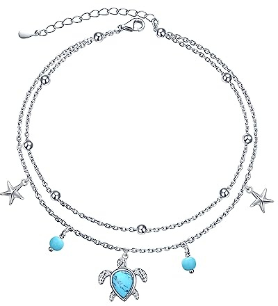 DAOCHONG Fußkettchen für Frauen Sterling Silber Einstellbar Perlen Herz/Runder CZ Charm Layered Fuß Knöchel Armband Fußkettchen