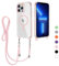 MBSLFY Handykette für iPhone 13 Pro Hülle mit Band, Magnetisch Handyhülle [Kompatibel mit Magsafe] Schlank Silikon TPU Stoßfest Schutzhülle mit Kordel zum Umhängen, Rosa