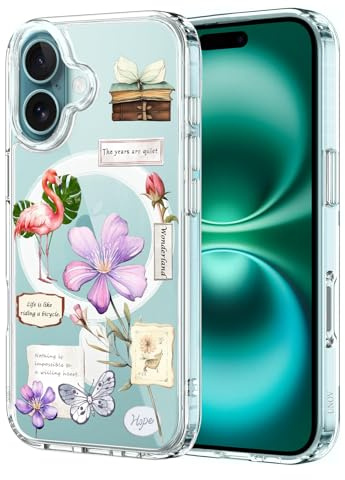 Unov Case Compatible with iPhone 16 5G Case Magnetic Clear with Design Compatible with MagSafe Slim Protective Soft TPU Bumper with Hard PC Back Embossed Pattern (Quotes Collage)