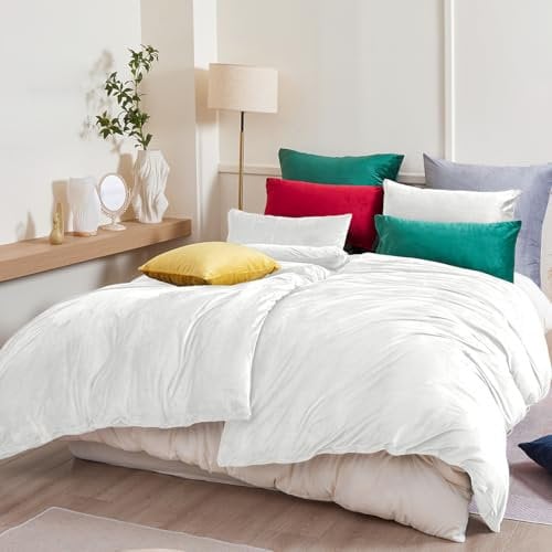 Beqnat Winter Flanell Bettwäsche 135x200 4teilig Warme Flauschige Teddy Plüsch Bettwäsche Sets Cashmere Touch Winterbettwäsche Fleece Bettbezug 2er + Kissenbezug 2er 80x80 mit Reißverschluss, Weiß