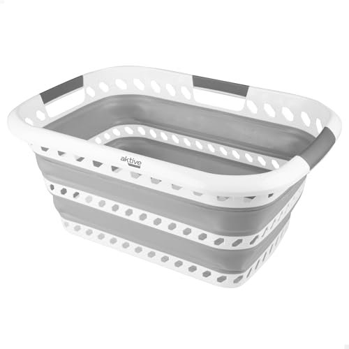AKTIVE Cesta plegable 40 litros, Formato rectangular, 61 x 43 x 28 cm, Plegado compacto, Libre de BPA, Caja de almacenamiento portátil, Cesto ropa sucia plegable, Para hogar, Camping y picnic (63113)