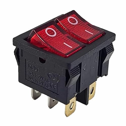 Double interrupteur à bascule noir 20 x 22 mm - Interrupteur à bascule rouge éclairé 6 broches 6 A 250 VAC
