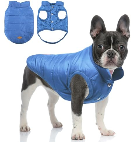 Meioro Winter Coats for Dogs Warm Lined Vest Jacket with Windproof Polyester Fabric and Cotton Inner Layer for French Bulldog Pug Small Medium Dogs
