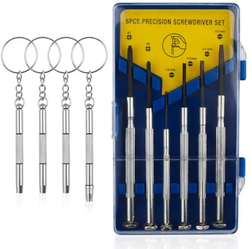 Juego de destornilladores pequeños de 10 piezas con 4 destornilladores planos y 2 destornilladores de anillo de repuesto y destornillador de precisión 4 en 1 para gafas, joyeros y gafas