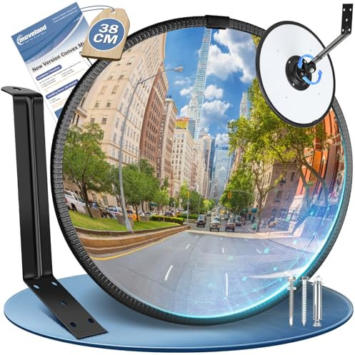 moveland 38 cm Convex Mirror - Adjustable Acrylic Traffic Mirror - Wide Angle Driveway Mirror for Driveways, Garage, Traffic, Courtyard, Warehouse (Support Indoor and Outdoor, 160 Degree Convex)