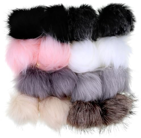 PWGHWG 16 Stück Bommel für Mütze 8cm Bommel mit Elastischem Ring Fellbommel für Mützen Geeignet für Selbstgemachte Hüte SchlüSselanhänger Taschen Schals Schuhe und Kunsthandwerk