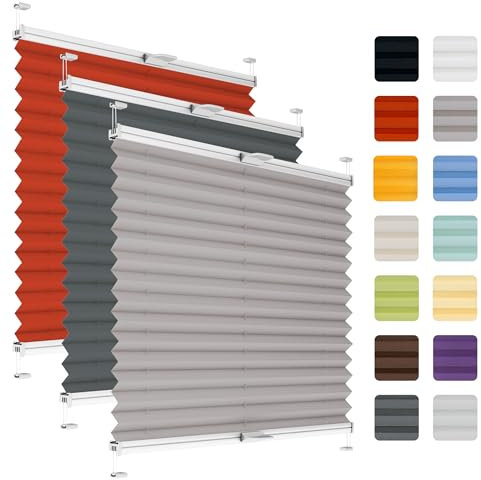 Fenster Plissee ohne Bohren zum Kleben auf Rahmen - Thermo Plisseerollo Innen - Rollo Jalousie, auf den Fensterrahmen, Faltrollo, Sichtschutz, Blickdicht, für Fenster & Tür - Grau, 100 x 150 cm