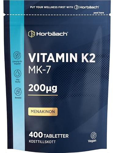 Vitamine K2 MK7 200mcg | 400 Comprimés Vegan Fort Dosage | Ménaquinone MK-7 Très Puissante | Contribue au Maintien d'une Ossature Normale & Coagulation Sanguine | Complément Alimentaire | Horbaach