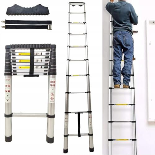 Hooha Dachbodenleiter für Zuhause Dachboden 3.9m Alu Leiter mit Rutschfesten Füßen Mehrzweckleiter rutschfeste Sicherheitsleiter mit Gasket & Stabilisatoren & Räder Ausziehbar Tragbar Leicht 150KG