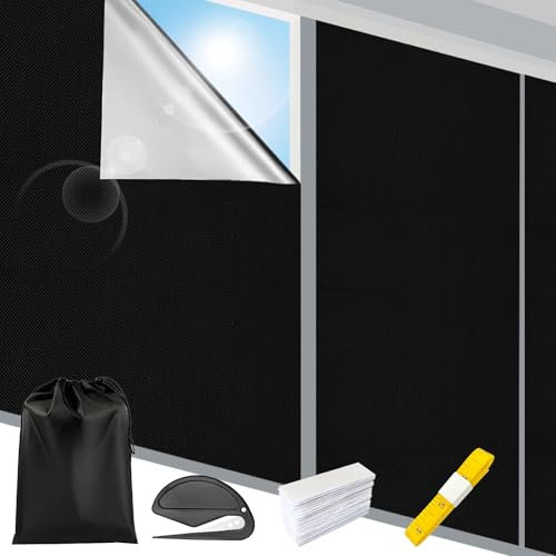3 m x 1,45 m Ventana oscurecimiento, protección Solar Interior, Ventana sin Necesidad de taladrar, lámina térmica por Metros para Dormitorio, Tela Opaca