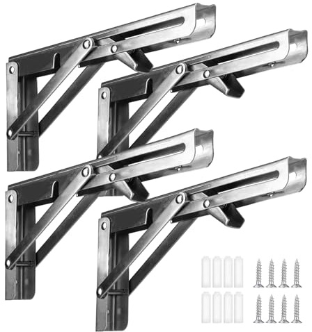 Vivikivi 4 Stück Klappkonsole Schwerlast,200 mm bis 609 mm Klappregalhalterungen,Maximale Belastung:220 lb/100 kg,Metall Klappwinkel Tischhalter,DIY Klappkonsole,Platzsparend (Silber, 250mm)