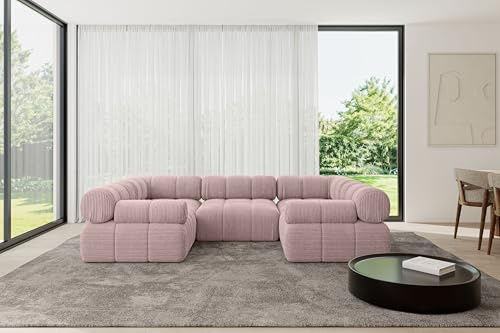 ALTDECOR Modulares Sofa Ecksofa in U-Form Corner modular Sofa Eckcouch Couch Wohnlandschaft Cauchsofa Polstersofa Birno-U1-285x190x70 cm Rosa