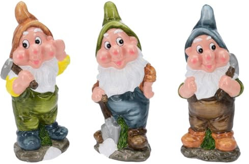 mucHome XXL Gartenzwerge 3er Set, 30cm Höhe, wetterfeste Keramik, Zwergen bei der Gartenarbeit - Zwerg Gnom Wichtel für den Garten Gartendeko