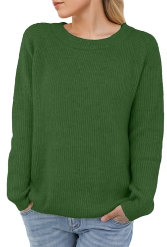 PrinStory Womens Crew Neck Jumpers Casual Knit Pullover Long Sleeve Tops For Ladies Soft Sweaters