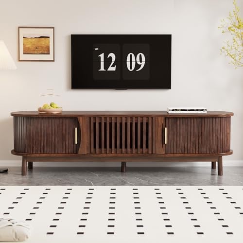 BTM 165 cm, brauner Lowboard-TV-Schrank, Flacher brauner TV-Schrank mit Schiebetür, nach unten klappbarer Hohlschranktür, passend für TV-Ständer bis zu 65 Zoll, Stützbeinen