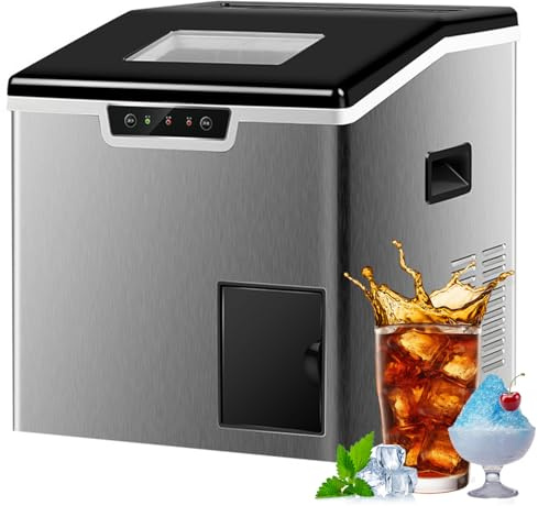 Commercial Ice Maker and Ice Crusher, 20kg/Day High Output, Adjustable Ice Thickness, Automatic Self-Cleaning, 3 Water Supply Modes