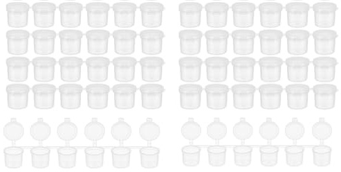 Conteneurs en plastique transparents 10 ml avec couvercle–Lot de 60 (10 bandes de 6)–Pots réutilisables pour peinture, bricolage, maquillage, échantillons, rangement, stockage (Transparent)