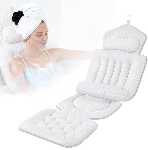 Badewannenkissen mit abnehmbarem Lendenkissen, 144 Saugnäpfen | für optimalen Halt, ergonomische Unterstützung für Kopf, Nacken und Rücken für maximale Entspannung (133 x 41 cm)