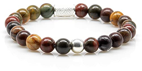 Picasso Jaspis Armband Bracelet Perlenarmband Kugel 925 Sterling Silver/Gold 18k vergoldet 8mm