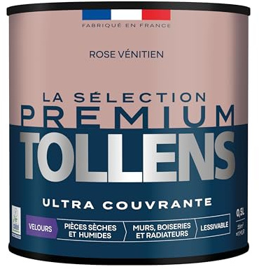 Tollens - Peinture Couleur - Murs, Boiseries & Radiateurs - La Sélection Premium - Pièces sèches et humides - Ultra couvrante - Ultra résistante - Ecolabel - Velours - ROSE VÉNITIEN - 0L5 = 6m²
