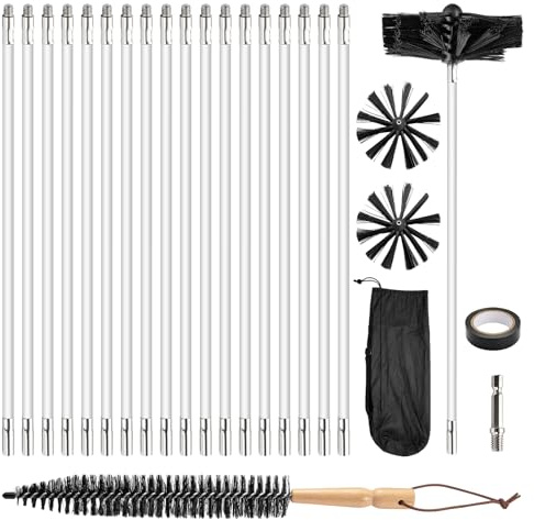FERNVALE 24PCS Chimney Cleaning Brush Kit with 18 Flexible Rods, 4 Inch or 6 Inch Nylon Brush Head, Rotary Chimney Sweep Kit for Fireplace Flue Dryer Vent Duct Cleaning (6 inches Brush Head)
