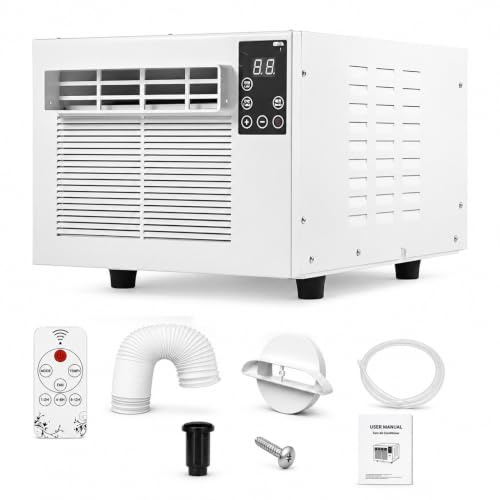 Condizionatore Portatile per Tenda Campeggio, Climatizzatore 280W 1881 BTU Mini AC con Compressore, Basso Consumo, Silenzioso 45dB, Deumidificatore, per Camper, Caravan, Piccoli Spazi, Van