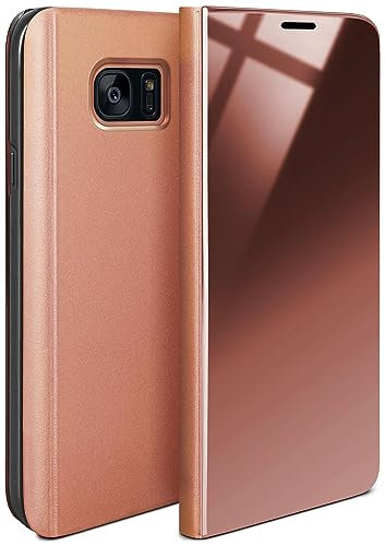 moex Coque Fine Compatible avec Samsung Galaxy S7 | Laisse Voir l'écran/Style laqué, Rose doré
