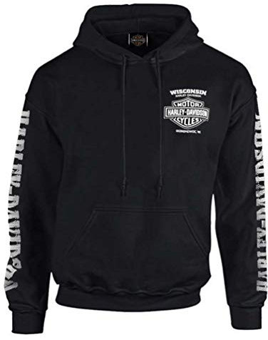 Harley-Davidson Herren Kapuzenpullover mit Blitz-Wappen, Schwarz - Schwarz - XX-Large