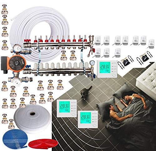 3 Zone 130-135Sqm UnderFloor Heating Kit 10 Port Manifold Blending Set 16mm Pipe WRAS Approved
