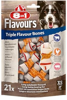 8in1 Triple Flavour Knochen XS - leckere Hundeknochen mit Hähnchenfilet, Schweine- und Rinderhaut, 21 Stück