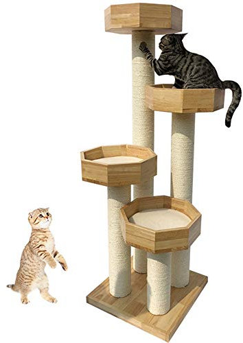 ChengBeautiful Cat Climbing Cat Turm Baum Eine Große Holzhütte Stuhl Zu Schlafen, Nachdem Ebene Wohnung Katzenspielzeug Katzenkratzbettboden Activity Center Kletterer Katze Spielen Drinnen Kratzbaum