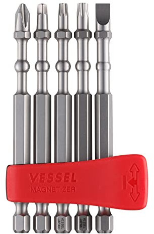 VESSEL IMAPCT Ball Torsion Bit with Mag Charge Holder 5PC. Set (+2, SQ2, T20, T25, 6(1/4)) IBMG90K002 Made in Japan by VESSEL