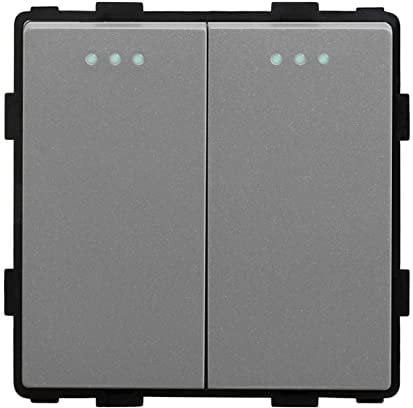 BSEED Interruptor de luz de 2 Gang 1 Vía Gris,Interruptor de palanca de cristal sin tornillos 86mm
