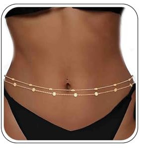Atentuyi Layered Pailletten Bauch Taille Kette Set Sexy Bikini Strand Geschirr Gold Perlen Körper Kette Körperschmuck Für Frauen Und Mädchen 2 Stück