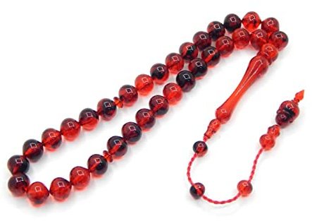 Gebetskette Tesbih Tasbih Tespih Misbaha Subha 33, 32cm, Muslimisches Islamic Rosenkranz Prayer Anbetungszubehör Ottoman Rot Schwarz Perlen Kugel 10mm
