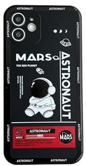 Yonds Queen Compatible with iPhone 12 mini Cute Case, Cool Cartoon Astronaut Space Rocket Design Stylish Bumper Soft TPU Rubber Protective Anti-Slip Shockproof Case(iPhone 12 mini, Black)