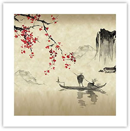 ARTTOR Affiche Decoration Murale Fleur Cerises Japon Moderne Poster sans Cadre 40x40cm Deco Affiches Murales Tableau Decoration Salon Chambre Cuisine Wall Art Design Decor P2XAC40x40-5020