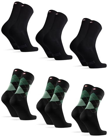 DANISH ENDURANCE Calzini Uomo Fibra di Bambù, Calze Classiche Eleganti in Bamboo, Calzini Estivi Traspiranti, 6 Paia, Multicolore (3x Nero, 3x Rombi Verdi), 39-42