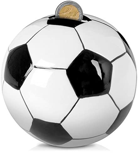 Vilde Sparschwein Sparbüchse Spardose aus Keramik öffenbar Fußball schwarz-weiß 11,5 cm