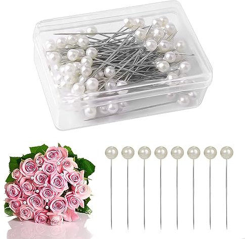 200 Stück Perle Stecknadeln Faux Perle Kopf Nadeln Weiße Gerade Kopf Nadeln Hochzeit Perle Blumen Nadeln Dekonadeln Mit Perlkopf Stecknadeln Mit Kopf Groß Rundefür Schmuckherstellung Hochzeit(Weiß)