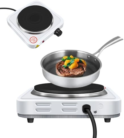 Electric Hot Plate Portable Camping Cooker, Electric Kitchen Hob with 5 Variable Heat Settings, 1 Cast Iron 1000W Portable Hob Rings for Warming, Cooking Boiling Fryer