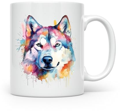 Anonymous Gifting Husky Dog Watercolour Print Mug - Beautiful Glossy Printed Mug -