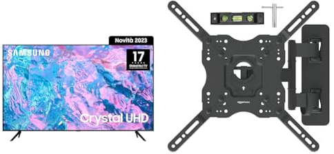 Samsung Crystal UHD UE50CU7190UXZT, Smart TV 50 Serie CU7000, Crystal UHD 4K, BLACK, 2023, DVB-T2 & Amazon Basics Staffa snodata da parete, per TV da 26” a 55”, Nero