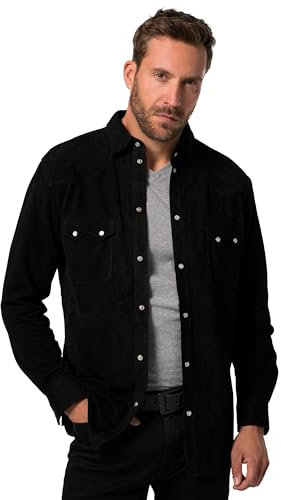 JP 1880 Herren große Größen Menswear L-8XL Lederhemd, Langarm, Cowboy-Style, Kentkragen, Modern Fit, bis 7 XL schwarz 4XL 831088100-4XL