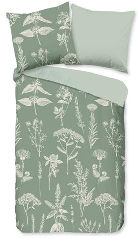 Good Morning Flanell Bettwäsche 155x220 Herbs Pflanzen Gräser Salbei grün 30461