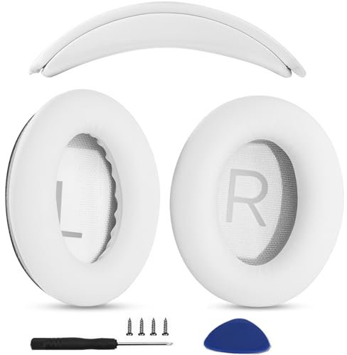 Ear Pads Cushions + Headband Replacement Earpads Compatible with Bose QuietComfort 45 QC45 35 QC35, QC35 ii Over-Ear Headphones Easy DIY Installation,Protein Leather Parts (White Kit)